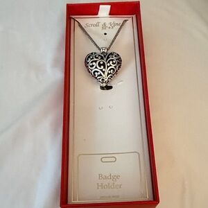 Scroll & Vine Heart Badge Holder Necklace